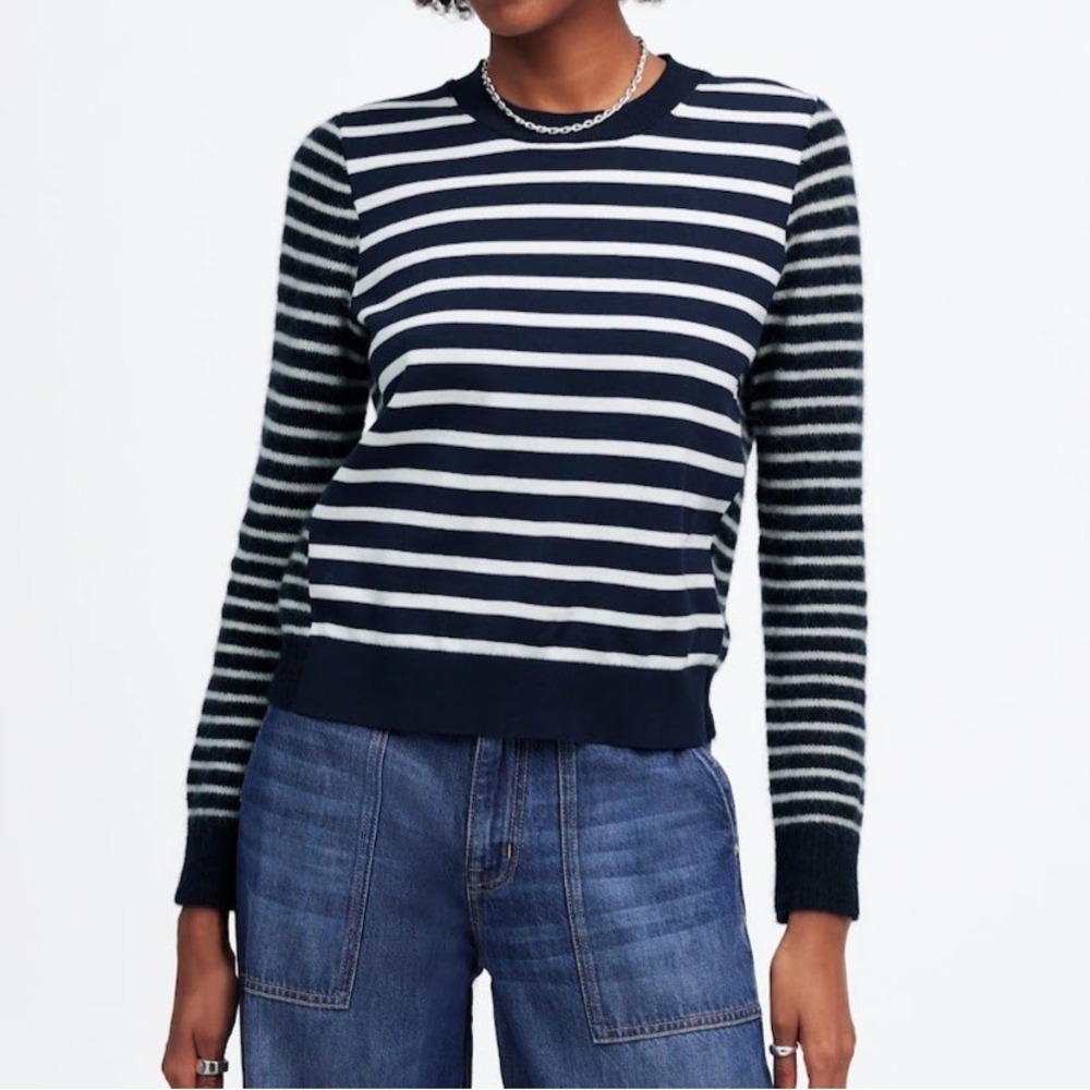 Madewell Womens M Mixed Yard Striped Sweater Navy White Alpaca Blend NU531